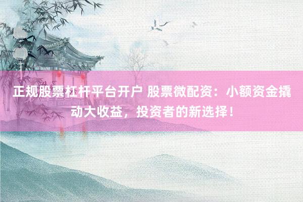 正规股票杠杆平台开户 股票微配资：小额资金撬动大收益，投资者的新选择！