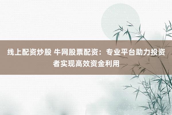 线上配资炒股 牛网股票配资：专业平台助力投资者实现高效资金利用