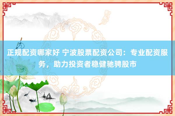 正规配资哪家好 宁波股票配资公司：专业配资服务，助力投资者稳健驰骋股市