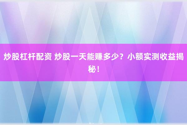 炒股杠杆配资 炒股一天能赚多少？小额实测收益揭秘！