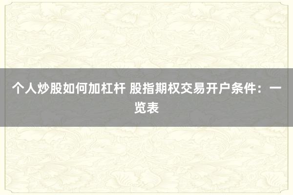 个人炒股如何加杠杆 股指期权交易开户条件：一览表