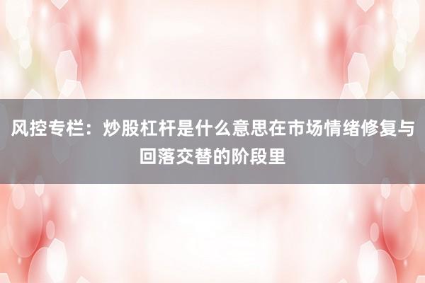 风控专栏：炒股杠杆是什么意思在市场情绪修复与回落交替的阶段里