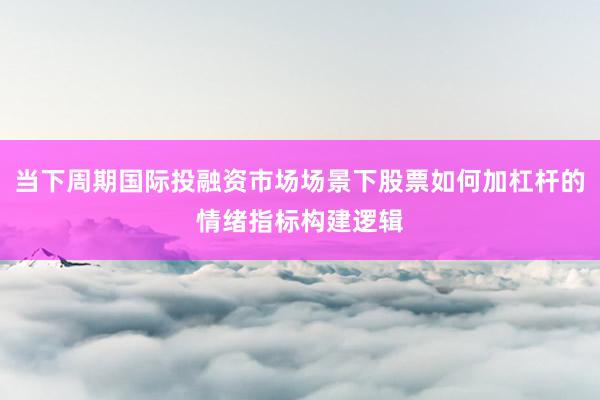当下周期国际投融资市场场景下股票如何加杠杆的情绪指标构建逻辑