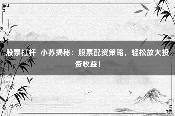 股票扛杆  小苏揭秘：股票配资策略，轻松放大投资收益！