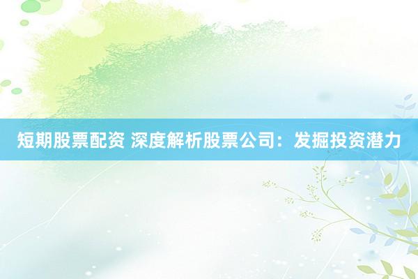 短期股票配资 深度解析股票公司：发掘投资潜力