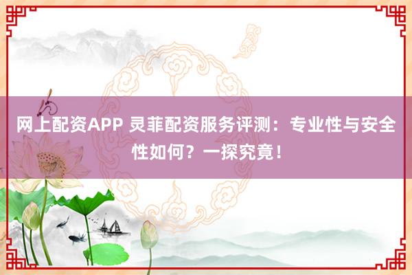网上配资APP 灵菲配资服务评测：专业性与安全性如何？一探究竟！