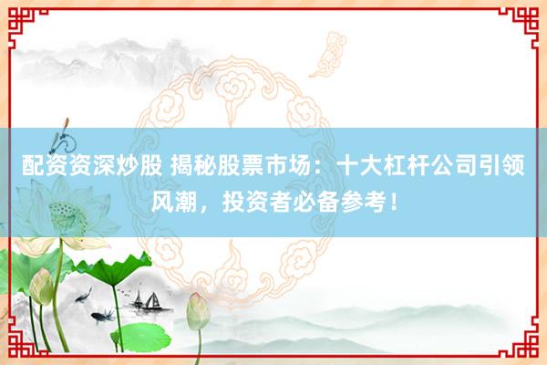 配资资深炒股 揭秘股票市场：十大杠杆公司引领风潮，投资者必备参考！
